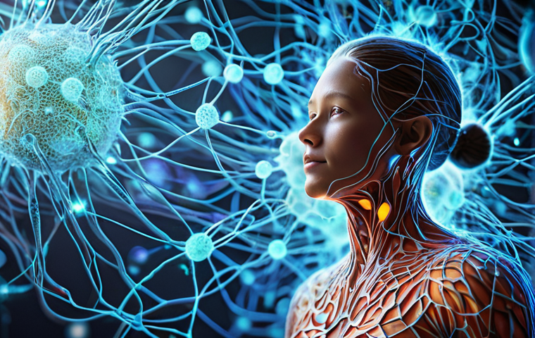 An abstract, conceptual image portraying the healthy human skin microbiome as a vibrant, intricate network of glowing, beneficial microorganisms on a smooth, serene skin surface, depicted as an invisible protective shield. The lighting is soft and ethereal, emphasizing balance and vitality. High resolution, professional photography, soft focus, safe for work, appropriate content, fully clothed (conceptual for general safety adherence), family-friendly.