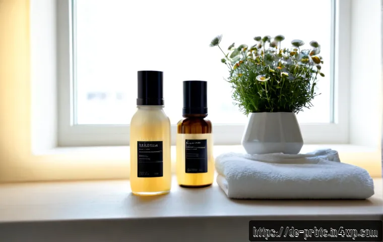 프로바이오틱 스킨케어 제품 추천 - Photorealistic premium probiotic skincare comparison scene on a clean light oak bathroom vanity in a...