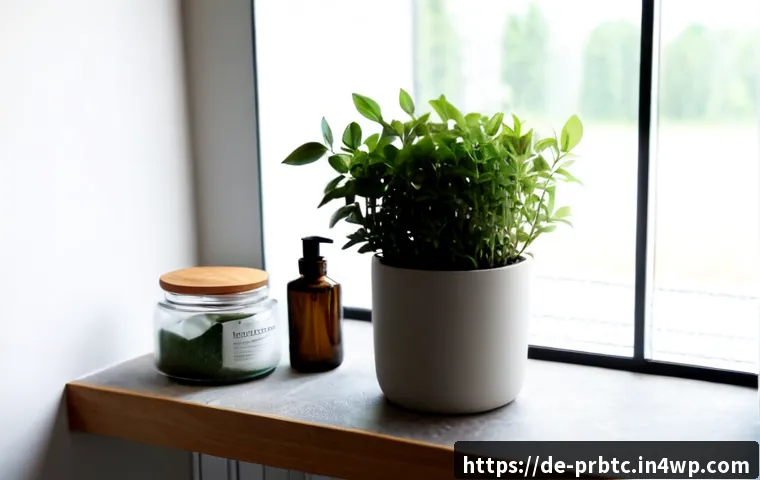 Home 17 프로바이오틱 스킨케어와 환경 친화성 - Photorealistic sustainable probiotic skincare scene in a bright modern German bathroom, glass cosmet...
